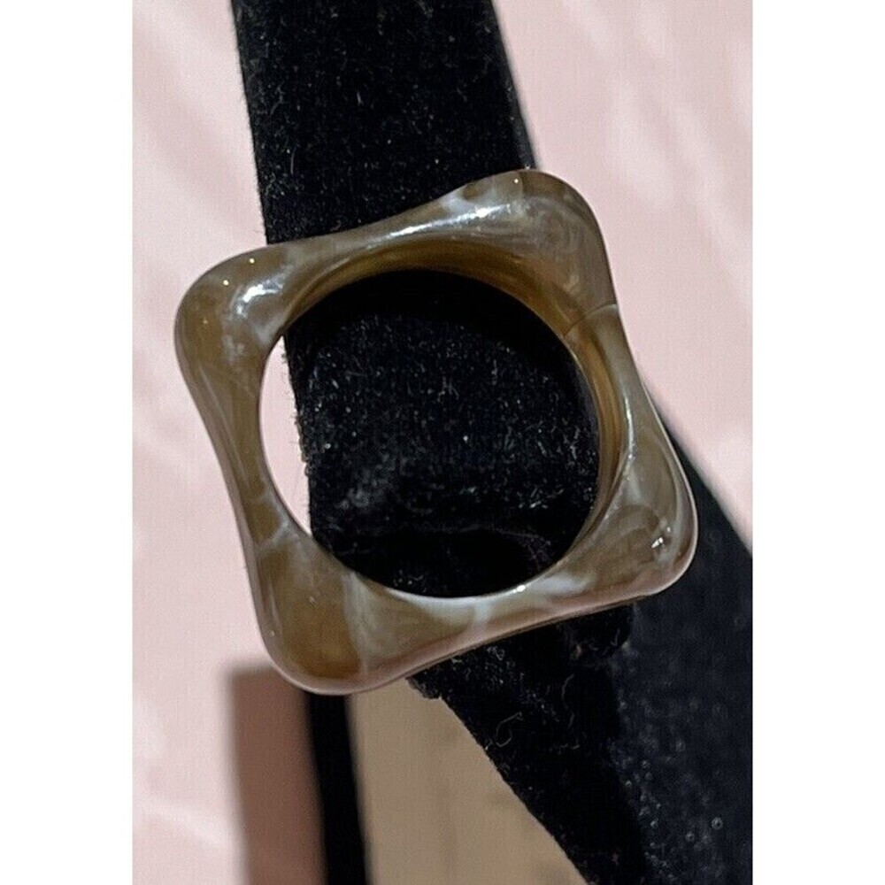 Vintage Lucite Tortoise Shell Square Ring Sz 7.5 Brown Kidcore Fun